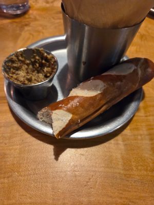 Vegan pretzels and mustard ( we ate most of them before I rememberd to take a pic....) at Rare Bird Brewpub in Traverse City