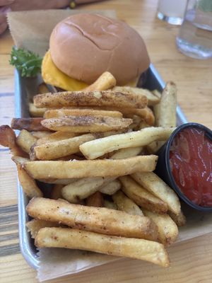Vegan burger plate  at Rare Bird Brewpub in Traverse City