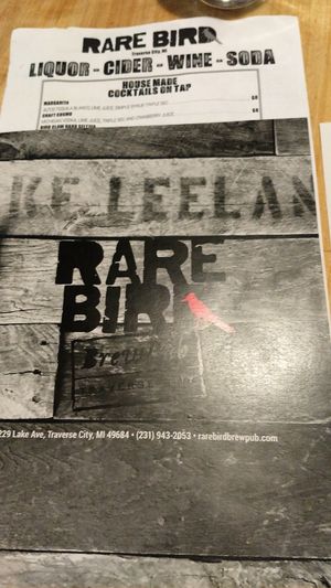 Menu cover at Rare Bird Brewpub in Traverse City