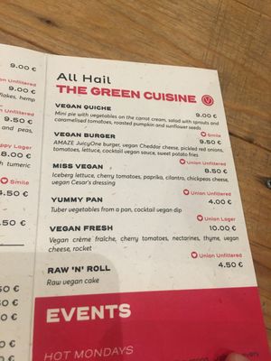 Vegan Menu - the Green Cuisine at Pivnica Union in Ljubljana
