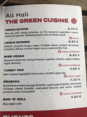 Menu  at Pivnica Union in Ljubljana