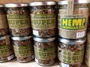 Seeds and hemp "parmesan" toppings at Seed to Table Market in Naples