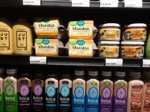 Vegan eggs and cheeze dips at Seed to Table Market in Naples