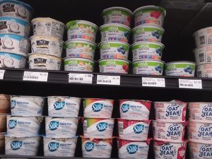 Some of their vegan yogurts at Seed to Table Market in Naples