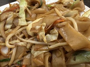Chow fun - vegetable rice noodlees  at Dumpling Empire in South San Francisco