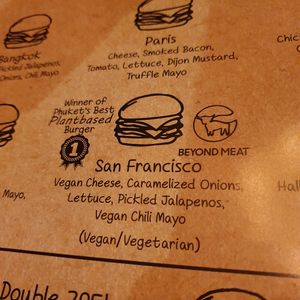 Menu at Prime Burger in Bangkok