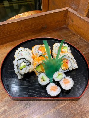 Vegan salmon plate.  at Kuru Kuru Sushi in Leicester