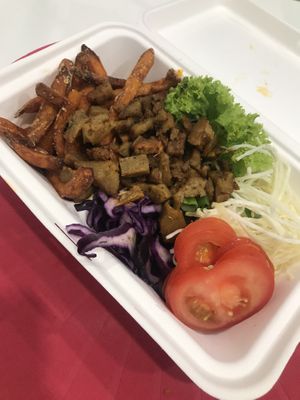 Kebab with sweet potato fries at Vegan Om in Bratislava