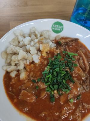 Vegan Perkelt with Halušky at Vegan Om in Bratislava