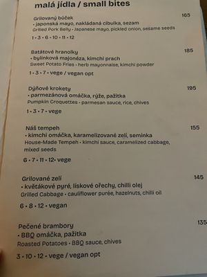 Starters / tapas menu   at Bullerbyn in Prague