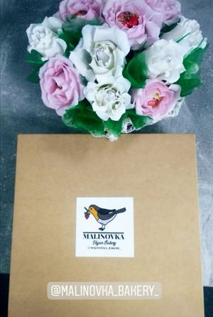 cute packaging at Malinovka Vegan Bakery in Minsk