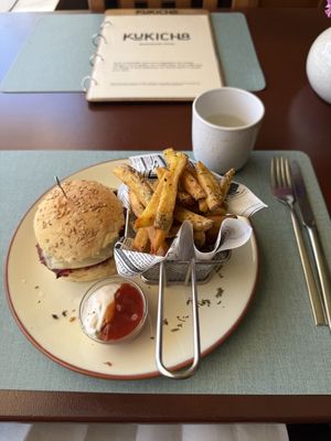Tasty burger of the day and great fries  at Kukicha in Leiria