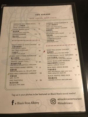 New vegan menu  at Black Rice in Albany