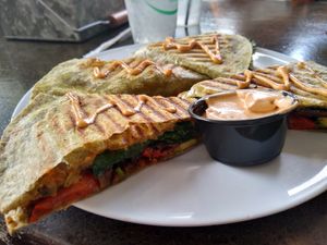 Yum. Filled with veggies, walnut meat & cashew cheese. at Herban Market and Cafe in Beaufort