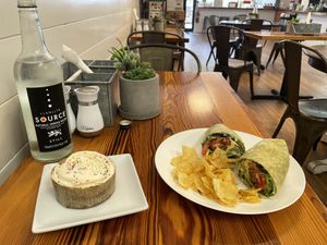   Vegan BLT wrap and Vegan funfetti cupcake.  Wrap was tempeh bacon, veganaise, tomato, sprouts, and avocado.  at Herban Market and Cafe in Beaufort