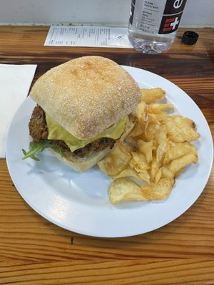 Veggie burger made vegan on requestt  at Herban Market and Cafe in Beaufort