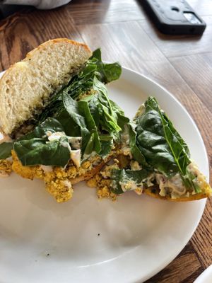 Everyone’s sandwich with an everything bagel   at The Root Cafe in Lakewood