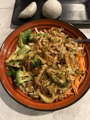 Dan Dan noodles (vegetarian, spicy) — HUGE! and Taro buns (3 piece)  at Cravings in Geneva