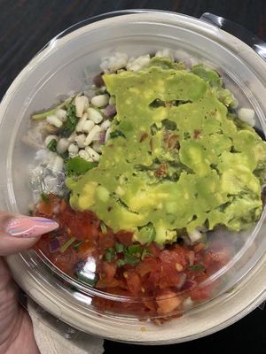 Classic bowl no cheese no sour cream yes tofu yes guac  at CLE - Currito - Main Terminal in Cleveland