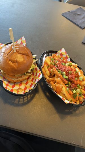 Moving Mountains burger and dirty vegan fries  at Chance & Counters in Birmingham