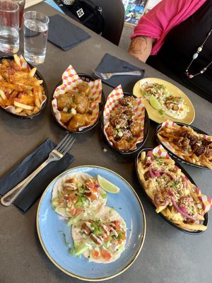 Tofu tacos, 3 types of loaded fries and 2 types of cauliflower wings   at Chance & Counters in Birmingham