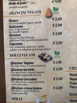 4 vegan arancini options, 4 vegan sweet options   at Mr. Arancino in Catania