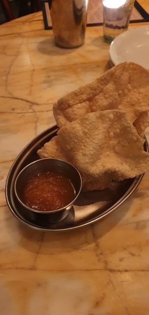 Popadoms and apple chutney at Dishoom in Manchester