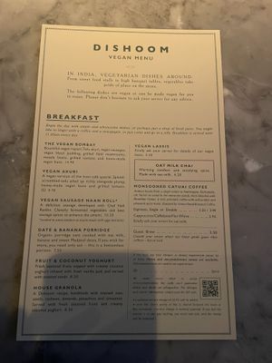 Menu   at Dishoom in Manchester
