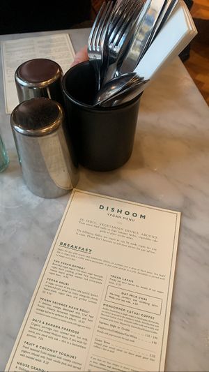 Vegan menu  at Dishoom in Manchester