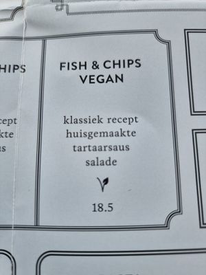 Vegan fish and chips on menu at Local in Maastricht