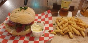 Vegan burger with french fries at Local in Maastricht