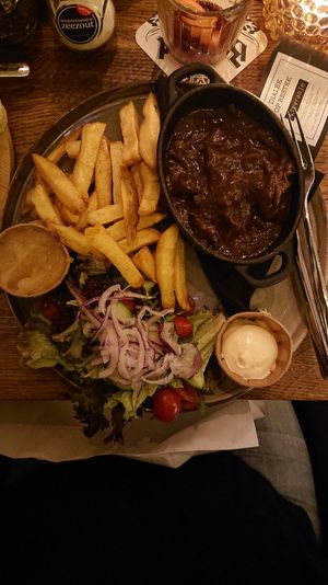 Vegan stew, french fried, salad, vegan mayonnaise, apple sauce at Local in Maastricht