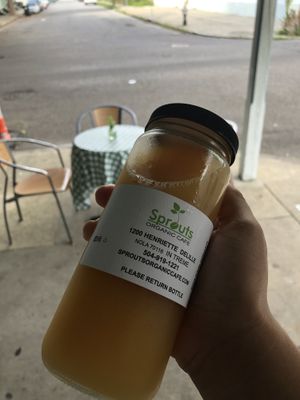 Cold golden Ginger on this warm sunny day  at Sprouts Organic Cafe in New Orleans