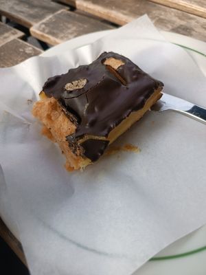 Puff pastry covered with chocolate at Pastelaria Tupi in Porto