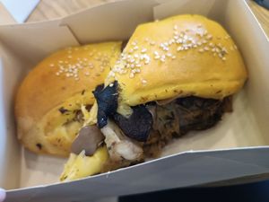 Savory option with spinach, mushroom and vegan cheese at Pastelaria Tupi in Porto