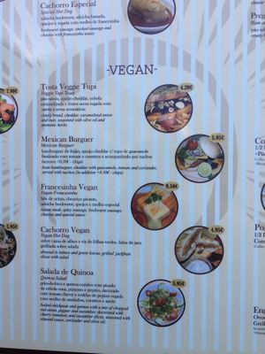 Vegan menu of proper dishes at Pastelaria Tupi in Porto