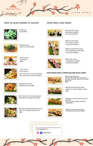 March 2022 Sushi menu at Nhà Ginza Ginza in Istanbul