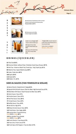 Desserts and Drinks Menu June 2022 at Nhà Ginza Ginza in Istanbul