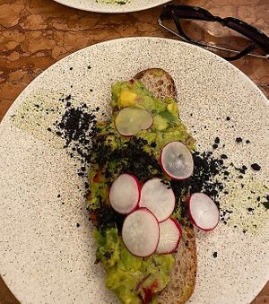Avocado toast (poached egg removed)  at Bewley's in Dublin