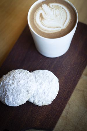 Vegan Aztec Mocha with vegan cookies at Flying Goat Coffee - 419 in Healdsburg