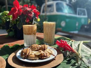 Mini pancakes for dessert  at Liefs in Tulum