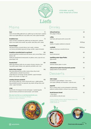Menu at Liefs in Tulum