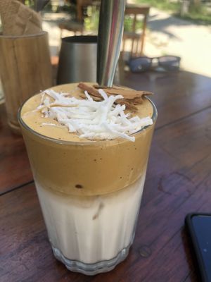 Coffee with whipped coconut cream at Liefs in Tulum