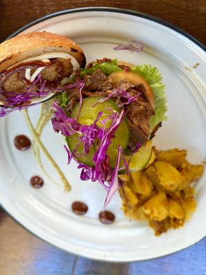 Better than a burger!! So yummy and the potatoes, perfect!  at Liefs in Tulum