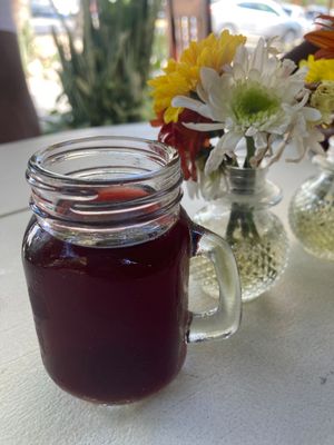 Complimentary hibiscus shot at Liefs in Tulum
