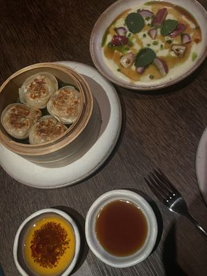 Dumplings+homemade sauce and lobak dip  at Tanaman in Seminyak