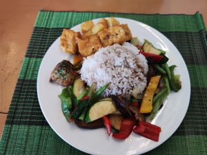 Rice platter at VietVeg in Da Nang