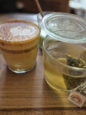 The drinks was also really nice! Iced matcha latte, golden late and great green bag tea.   at Farm2Table - Davidshall in Malmo