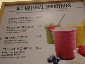 Smoothie options at SaladStop in Kuala Lumpur