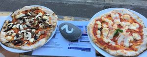 Mushroom and margherita pizzas with vegan cheese at Black Isle  in Fort William